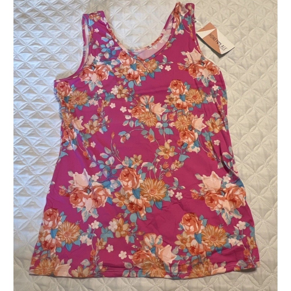 NWT Honey & Lace Melrose Tank Pink Floral 2XL